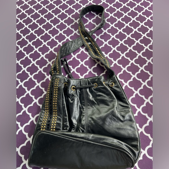 Women’s Black Leather Pocketbook Satchel with studs - Picture 4 of 5